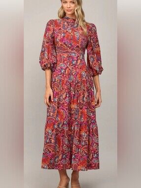 FATE Floral Paisley Maxi Dress in Pink and Orange Medium PTP 18
